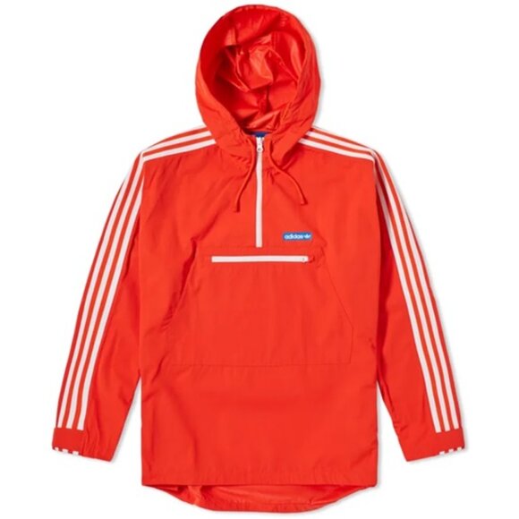 Adidas Tennoji Windbreaker Jacket Men's Orange White Pockets Anorak Zip Hood M - Picture 1 of 16